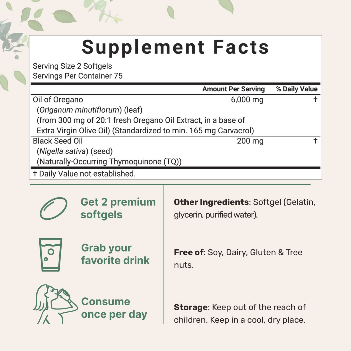OreCare™ |  én-trins oregano- og sortkommenolie softgel-kapsler