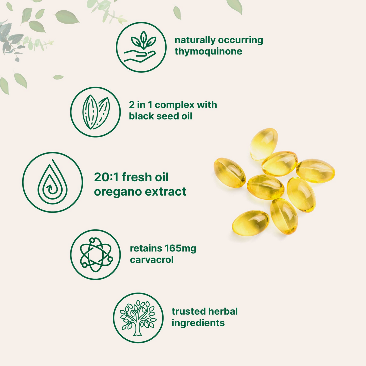OreCare™ |  én-trins oregano- og sortkommenolie softgel-kapsler