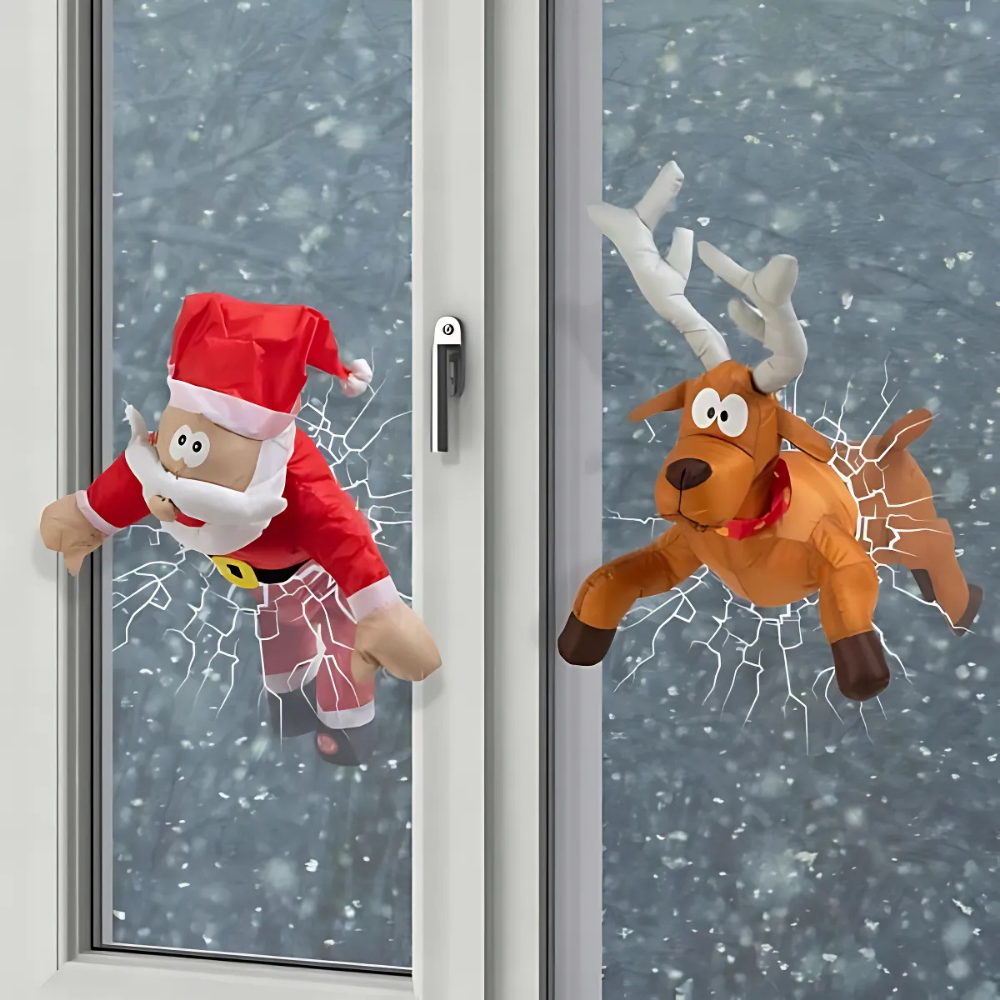 JollieCrash™ – Julemand og Rensdyr Vindues-Crash Dekoration
